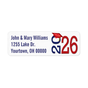 Étiquette Diplômé 2026 Bleu et Rouge Couleurs de l'école