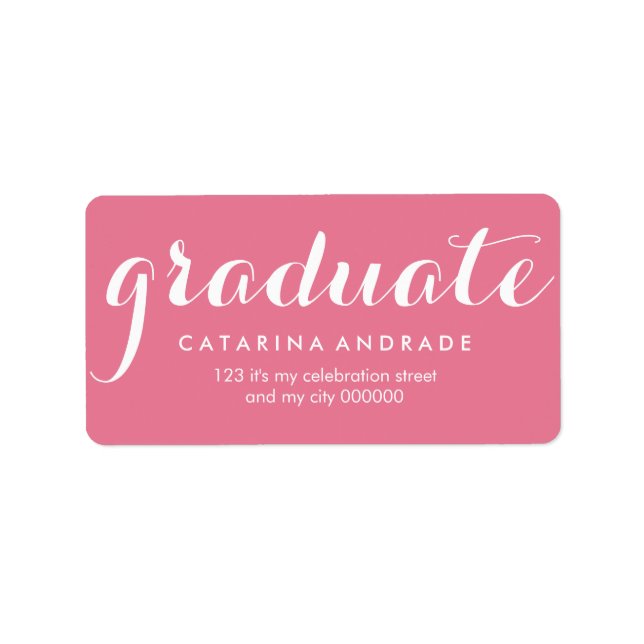 Étiquette Diplômé en calligraphie moderne rose fille (Devant)