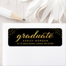 Étiquette Diplômé Script Gold Dots Adresse de graduation
