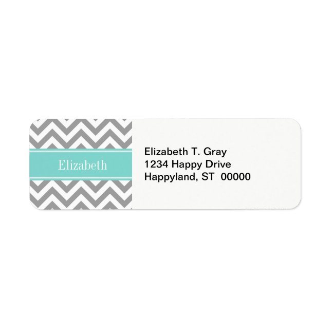 Étiquette Dk Gray White LG Chevron Turquoise (Devant)