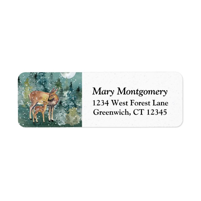 Étiquette Doe Fawn Deer Forest Pleine lune Neige Adresse de  (Devant)