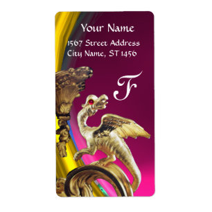 Étiquette DORÉ DRAGON ROSE FUCHSIA AMÉTHYST Monogramme