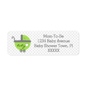 Étiquette Douche de Point-Bébé de polka de vert et de gris