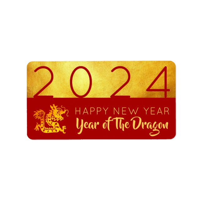 Étiquette Dragon chinois du Nouvel An 2024 Red Gold Lab (Devant)