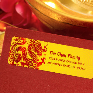 Étiquette Dragon Red Foil Chinois Lunaire Nouvel An 2024 Jau