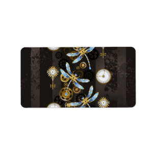 Étiquette Dragonflies de Steampunk sur arrière - plan rayé b