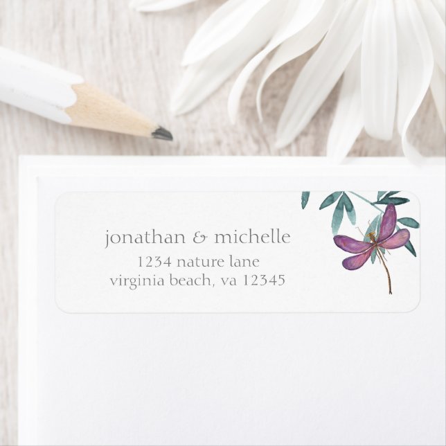 Étiquette Dragonfly and Greenery Couple Mariage Adresse : (En situation)