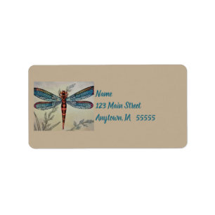 Étiquette Dragonfly vintage no 1 et Grass Watercolor Art