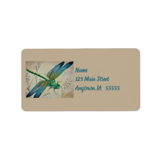 Étiquette Dragonfly vintage no 3 et Grass Watercolor Art