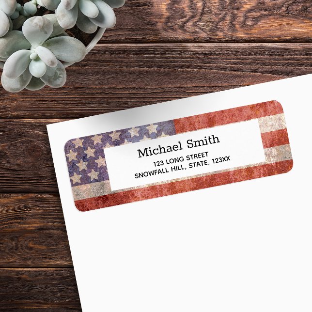 Étiquette Drapeau américain Patriotique Grunge (Patriotic Grunge American Flag Return Address Labels.  Stars and stripes with nostalgic vibes.)