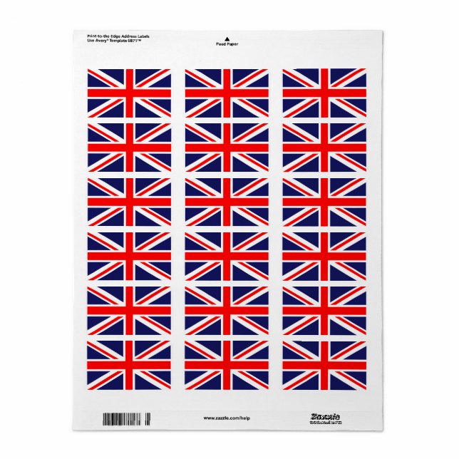 Étiquette Drapeau de l'Angleterre Union Jack (Feuille entière)
