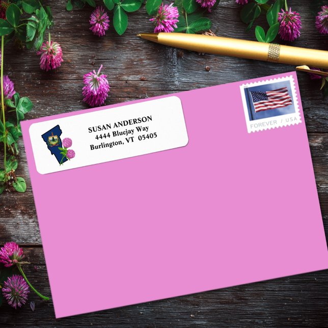 Étiquette Drapeau de l'état du Vermont avec fleur de l'état (Créateur téléchargé)