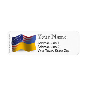 Étiquette Drapeau de ondulation Ukrainien-Américain