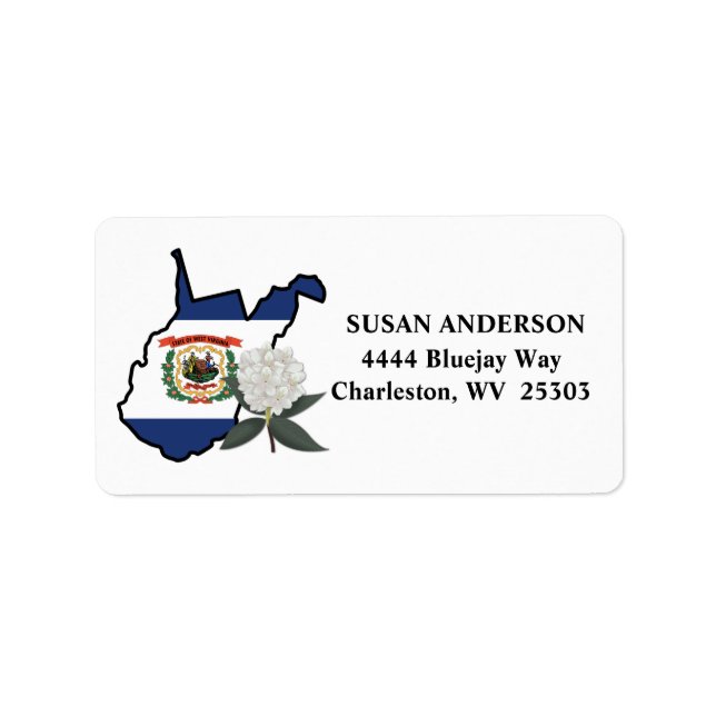 Étiquette Drapeau de Virginie-Occidentale avec Fleur d'Etat  (Devant)
