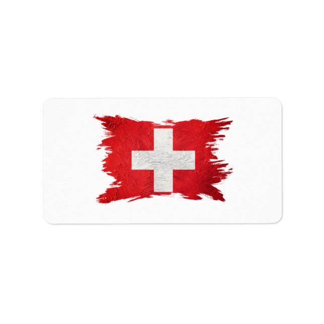 Étiquette Drapeau Grunge Suisse, Drapeau Suisse Brush, Drape (Devant)