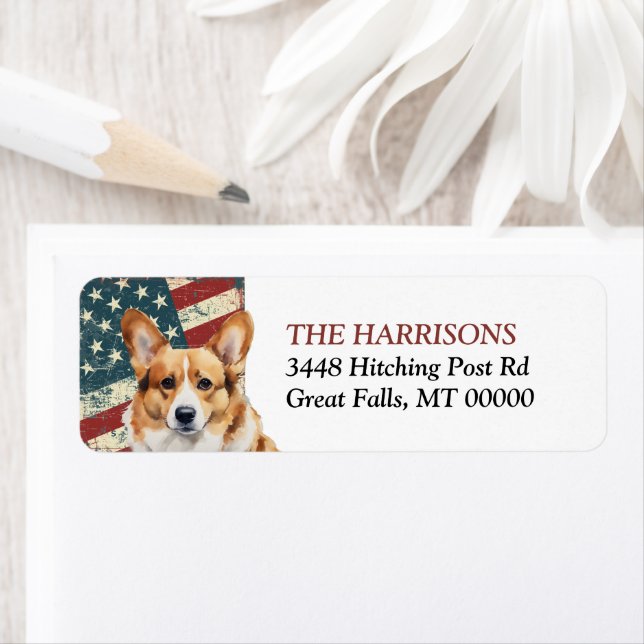 Étiquette Drapeau Grunge USA Corgi Chien (En situation)