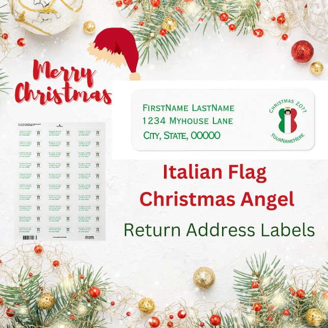 Étiquette Drapeau italien Ange de Noël Adresse de retour (Créateur téléchargé)