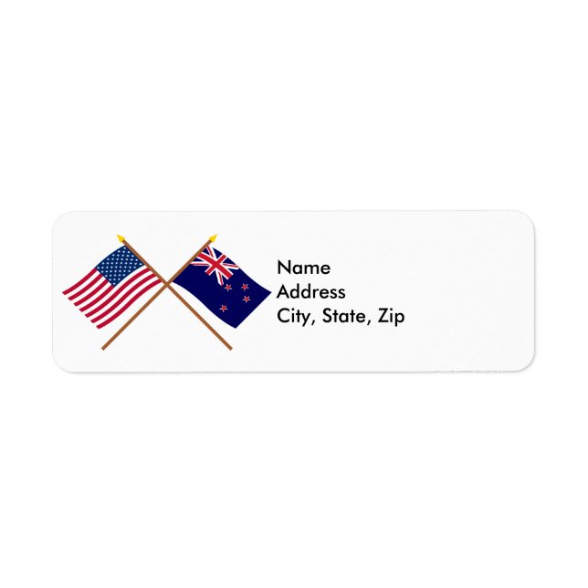 Étiquette Drapeaux croisés des États-Unis et de Nouvelle-Zél (Devant)