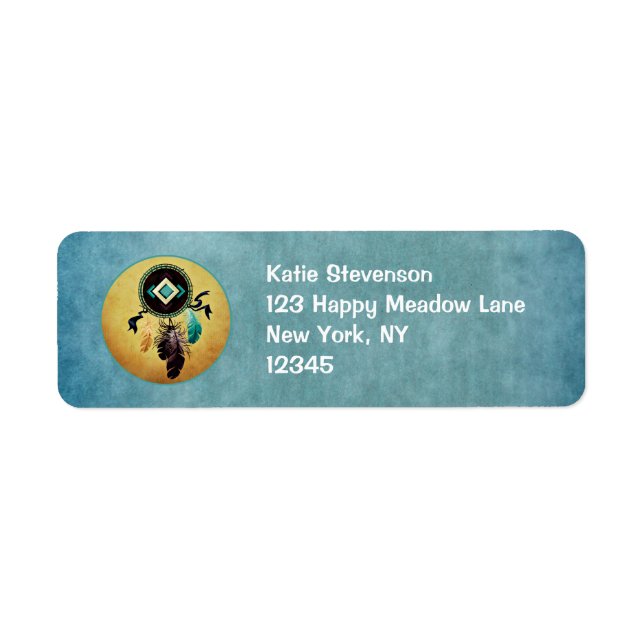 Étiquette Dreamcatcher sur un Arrière - plan texturé bleu (Devant)