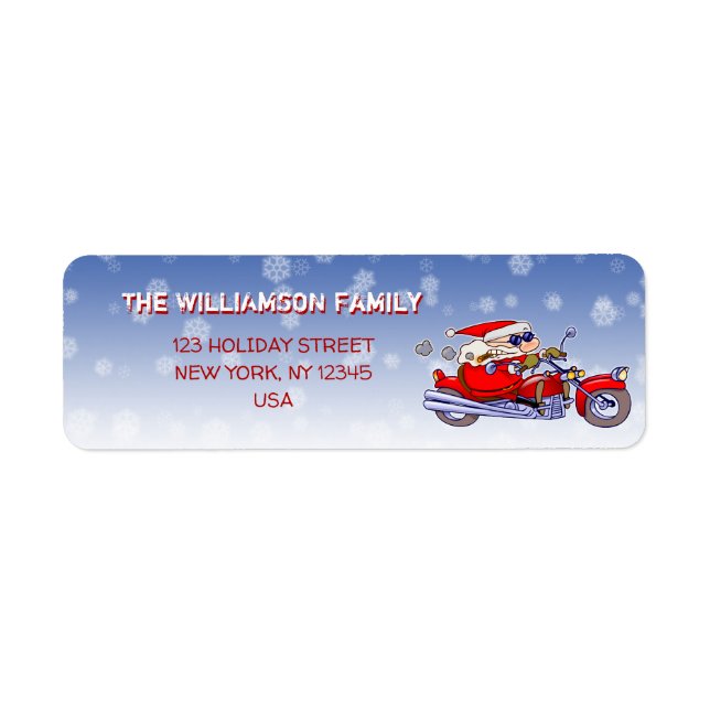 Étiquette Drôle Biker Père Noël Adresse de retour vacances L (Devant)