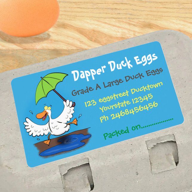 Étiquette Drôle canard dessin animé de danse illustration ca (Duck egg carton labels in cute cartoon style will add fun to your fresh produce.)