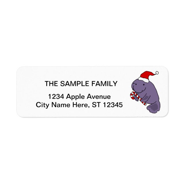 Étiquette Drôle Manatee à Santa Hat Caricature de Noël (Devant)
