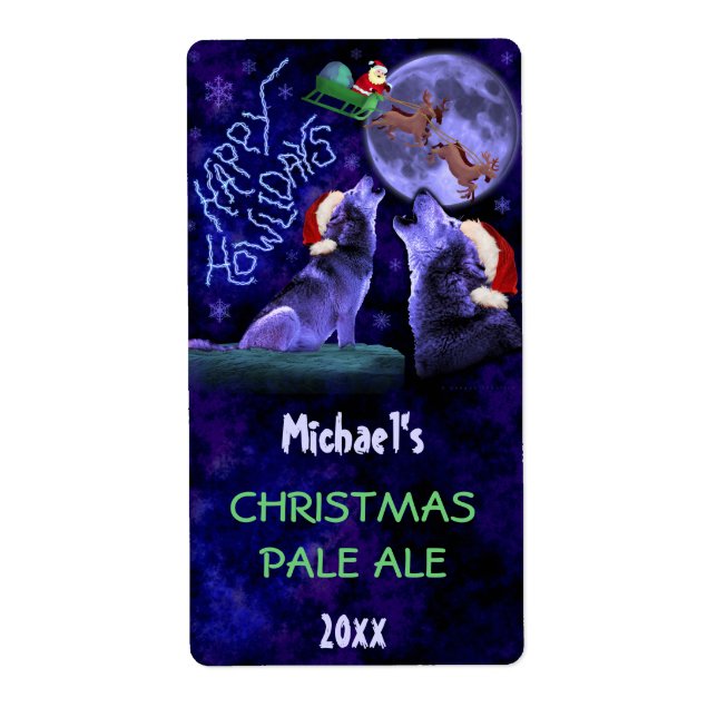 Étiquette Drôle Noël Pun Loup Bière Bouteille Artisanat Bras (Devant)