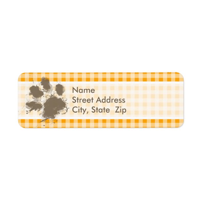 Étiquette Drôle Pawprint Amber Orange En vichy (Devant)