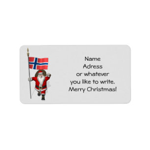 Étiquette Drôle Père Noël Avec Drapeau De Norvège