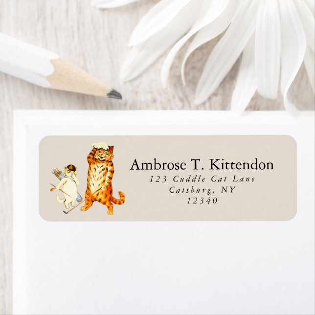 Étiquette Drôle Retro Golf Player Tiger Cat & Caddy (En situation)