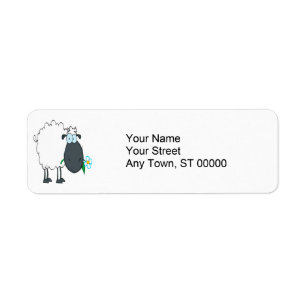 Étiquette drôles de mouton de dessin animé à fleur