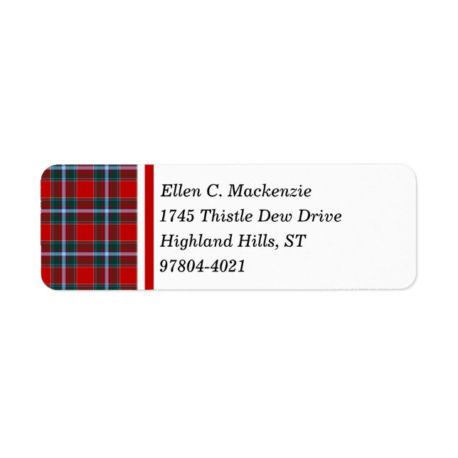 Étiquette Drummond Clan brillant rouge et Sky Blue Tartan (Devant)