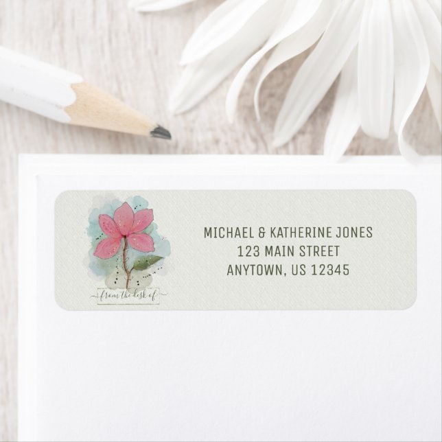 Étiquette Du bureau de Fleur aquarelle personnalisée (En situation)