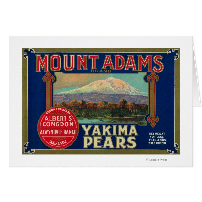 Étiquette du cadran de poire du mont Adams Yakima, (Devant horizontal)
