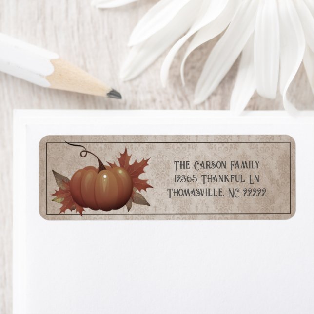 Étiquette du Citrouille de Thanksgiving Damask (En situation)