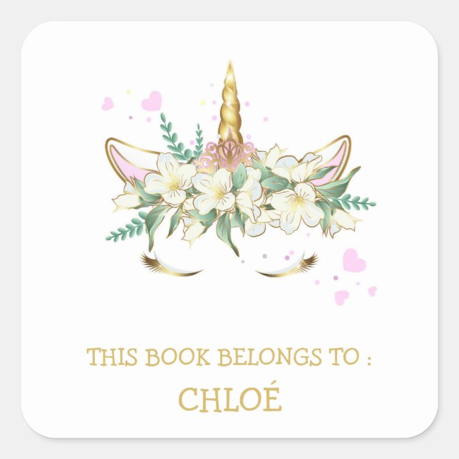 ÉTIQUETTE DU LIVRE : COEURS UNICORN ET ROSE (Devant)