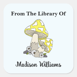 Étiquette du livre de champignon jaune rétro
