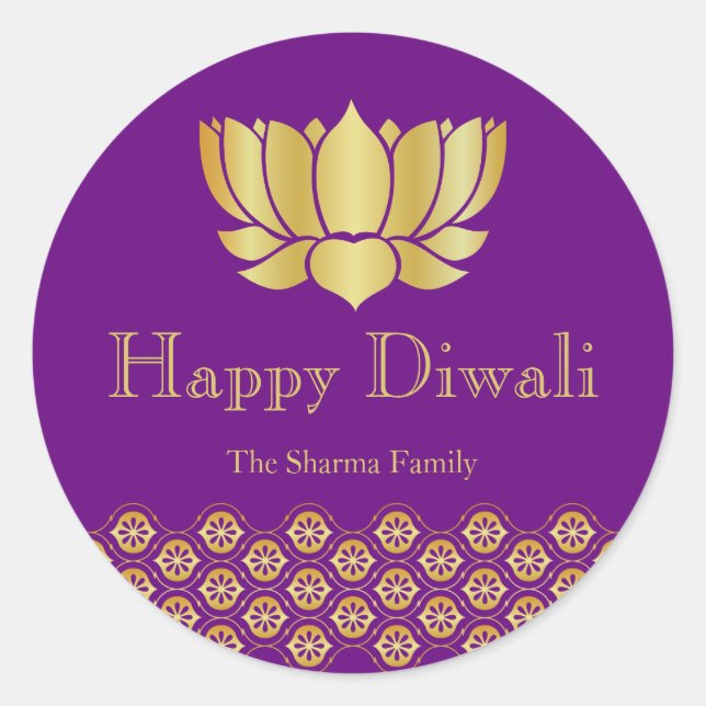 Étiquette du parti Diwali violet et or (Devant)