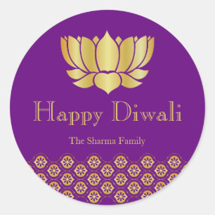 Étiquette du parti Diwali violet et or