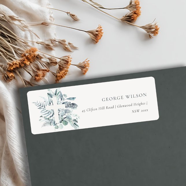 Étiquette Dusky Blue Eucalyptus Fern Folin Adresse croisée (Créateur téléchargé)