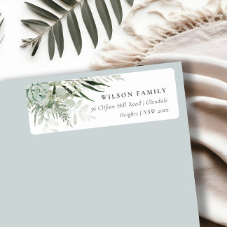 Étiquette Dusky Green Leafy Fern Succulent Foliing Adresse