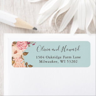Étiquette Dusty Aqua Blue Blush Rose Floral Adresse de retou