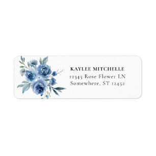 Étiquette Dusty Blue & Blue Floral 3 Adresse de retour Label