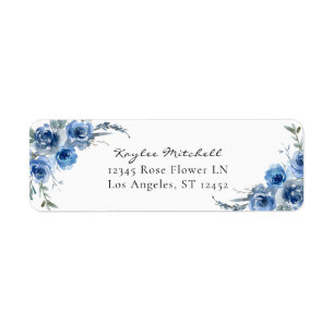 Étiquette Dusty Blue & Blue Floral 4 Adresse de retour Label