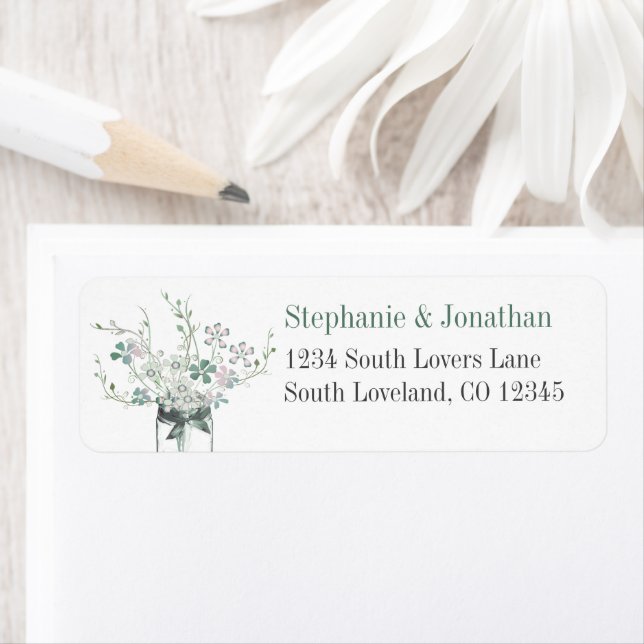 Étiquette Dusty Blue Blush Lavender Mason Jar Fleur sauvage (En situation)