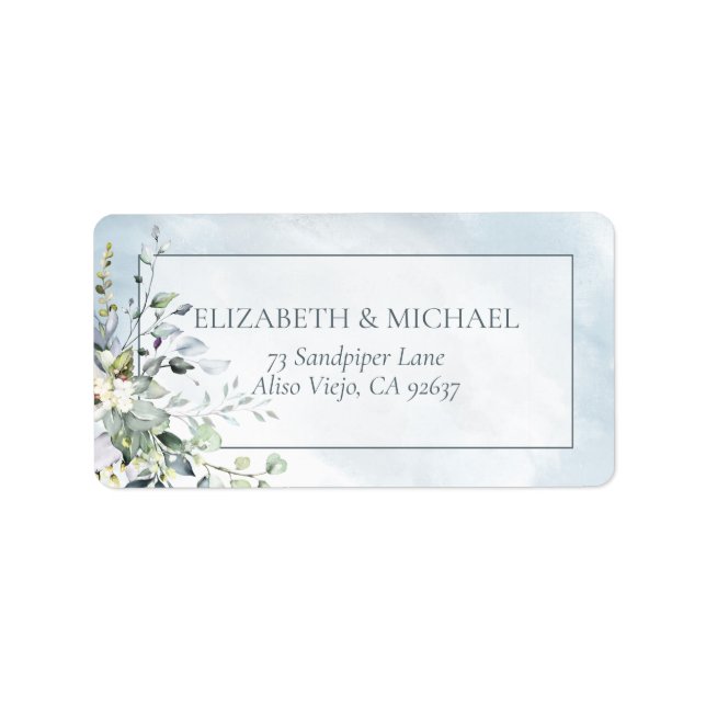 Étiquette Dusty Blue Botanical Greenery Aquarelle Adresse (Devant)