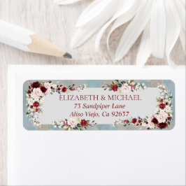 Étiquette Dusty Blue Burgundy Blush Floral Adresse de retour