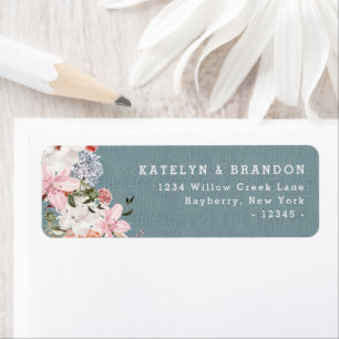 Étiquette Dusty Blue Burlap dace et Floral Adresse de retour