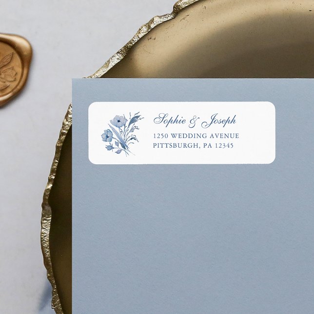 Étiquette Dusty Blue Chinoiserie Mariage | Adresse de l'expé (Créateur téléchargé)