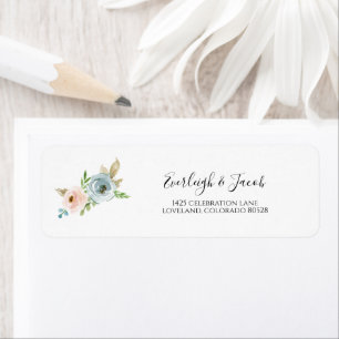 Étiquette Dusty Blue et Blush Floral Mariage Adresse de reto